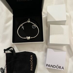 Pandora heart charm bracelet with 3 charms
